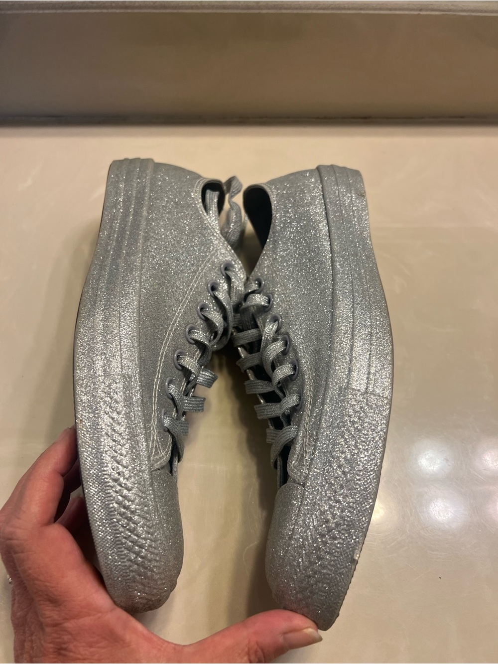 Converse  Chuck Taylor All Star Silver Glitter Sneakers Men's 9, Women 11 - Picture 7 of 12
